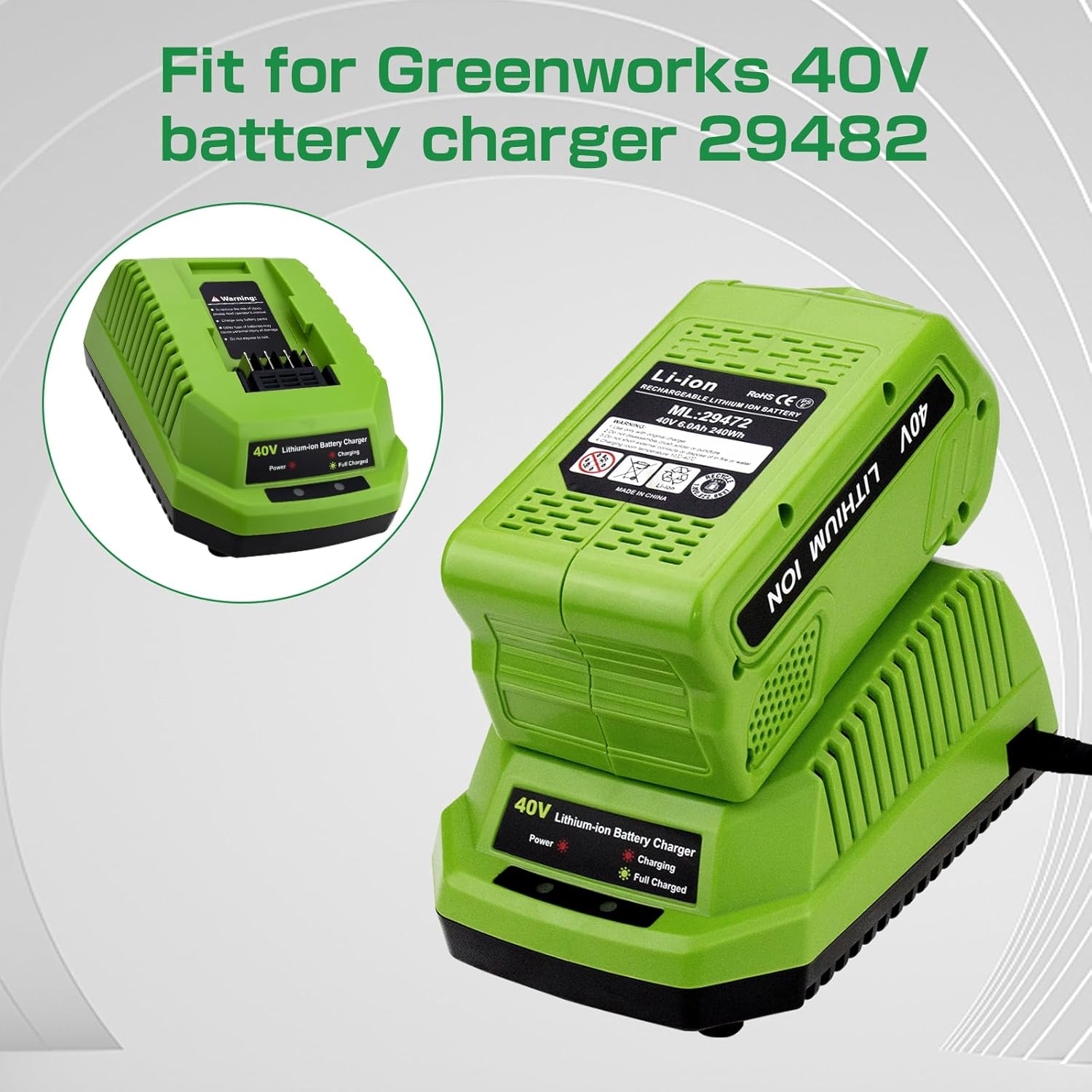 Enermall 2Pack 6.0Ah Replacement for Greenworks 40V Battery 29252 20202 22262 25312 25322 20642 Compatible with Greenworks G-MAX Battery 40 Volt Power Tools (Green)