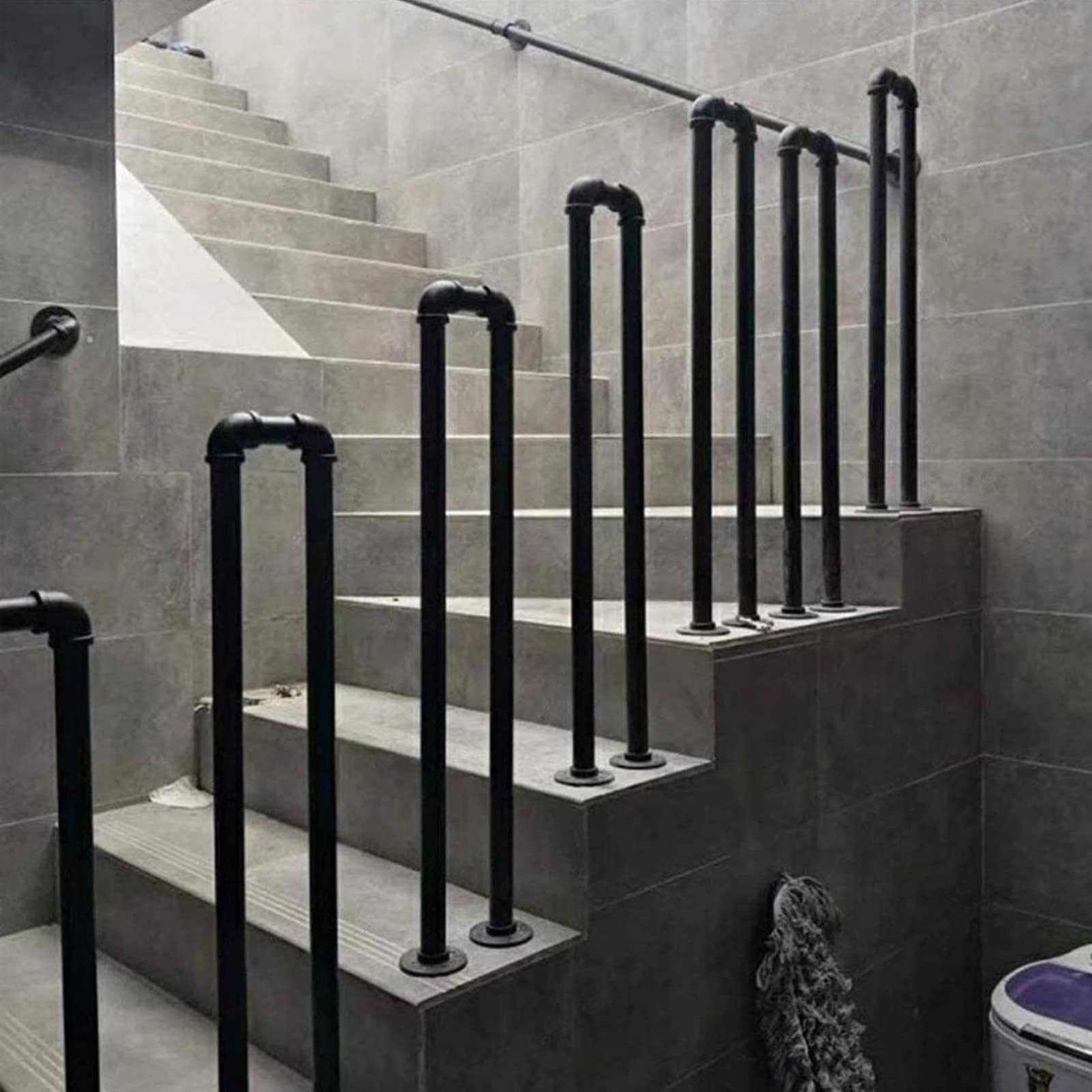 Pasamanos de Hierro Forjado en Forma de U Barandilla de Escalera Negra Mate Exterior Barandilla de Seguridad de Escalera Industrial para Garaje Exterior Escalera Exterior Interior,75cm
