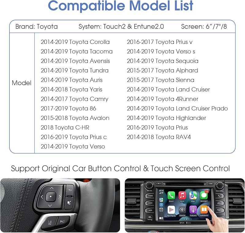KAOLALI Vezeték Nélküli CarPlay Adapter Toyota Autókhoz - Touch2 és Entune2 Rendszerekhez (2014-2019) - Android Tükrözés, USB Csatlakozás
A
