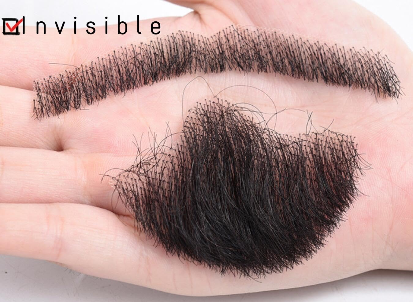 BeLongsYou Fake Beard, Human Hair Realistic Mustache, Invisible False Facial Hair Lace Beard with Glue for Men, Dressing Halloween Cosplay Costume Party,Black