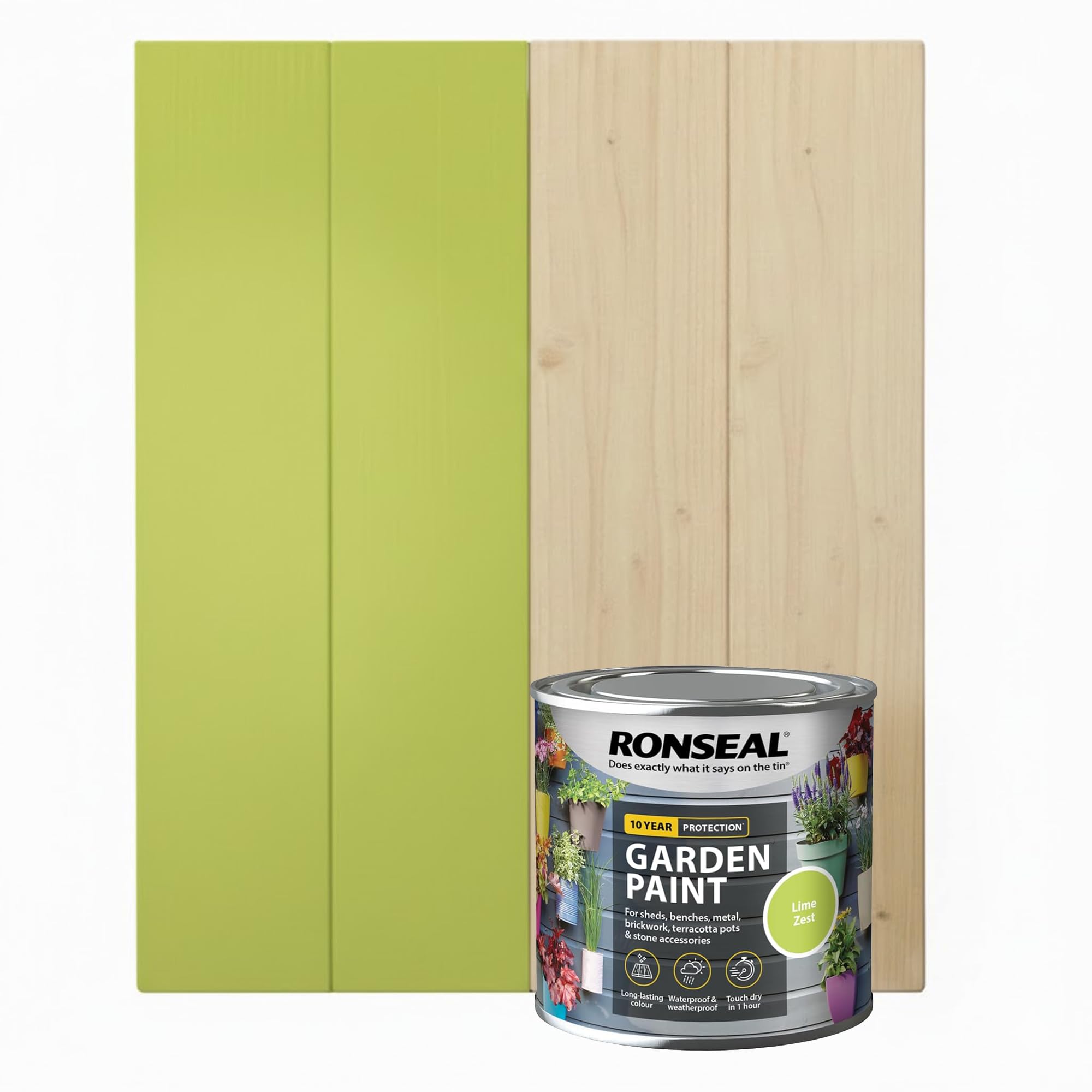 DUAYRA 2.5 L Garden Paint, Water Based Exterior Paint, UV Damage Mid Sheen Weather Resistant Paints For Pots, Bricks, Metal, Fast Drying Fence Paints, Resists Cracking (Lime Zest, 2.5 L)