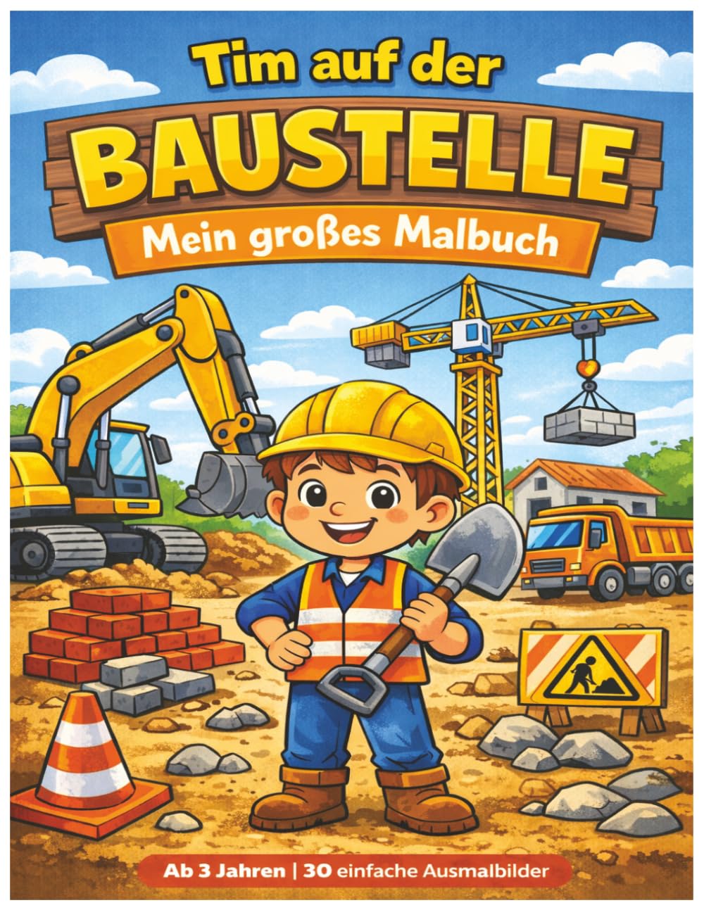 Tim auf der Baustelle – Malbuch für Kinder ab 3 Jahren: Einfache Ausmalbilder mit Bagger, Betonmischer, Kran & LKW | Große Motive mit dicken Linien (Tim entdeckt die Welt)