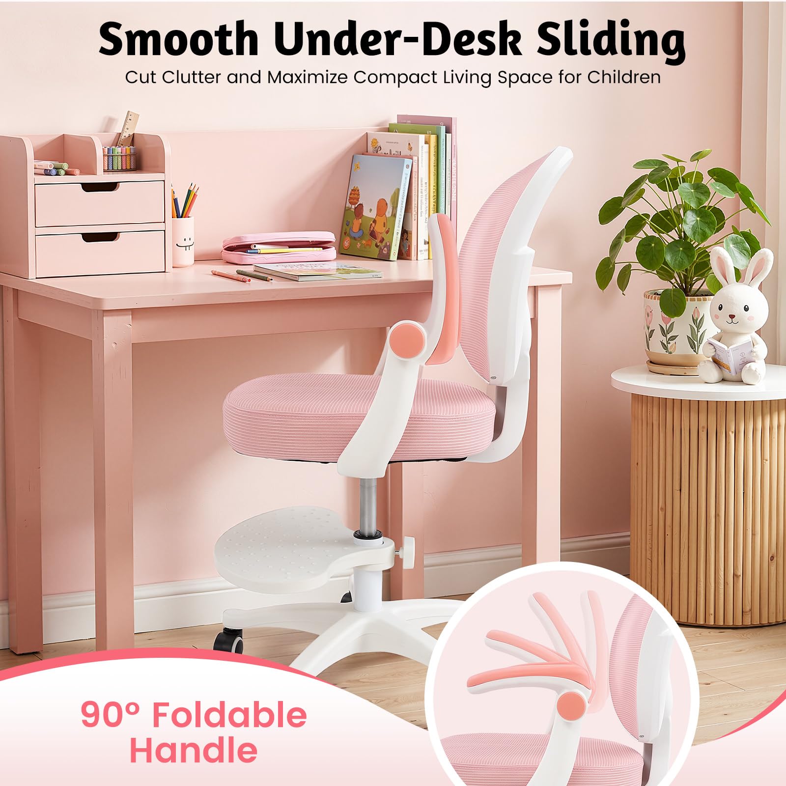 Silla de escritorio infantil giratoria de 360°, altura del asiento de 36 a 46 cm, altura regulable, silla ergonómica de oficina con ruedas, silla juvenil con respaldo y reposabrazos