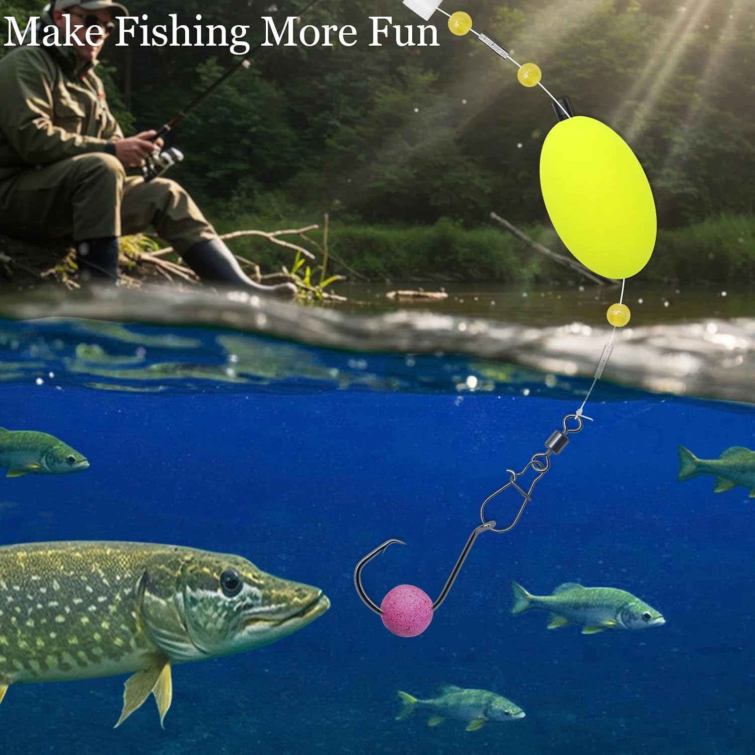 Fish Finder Float Rigs Set - 6pcs Pre-Tied Surf Fishing Surf Fishing Rigs | Circle Hooks 5/0 8/0 for Pompano Bluefish Stripers Shark Fishing Tackle