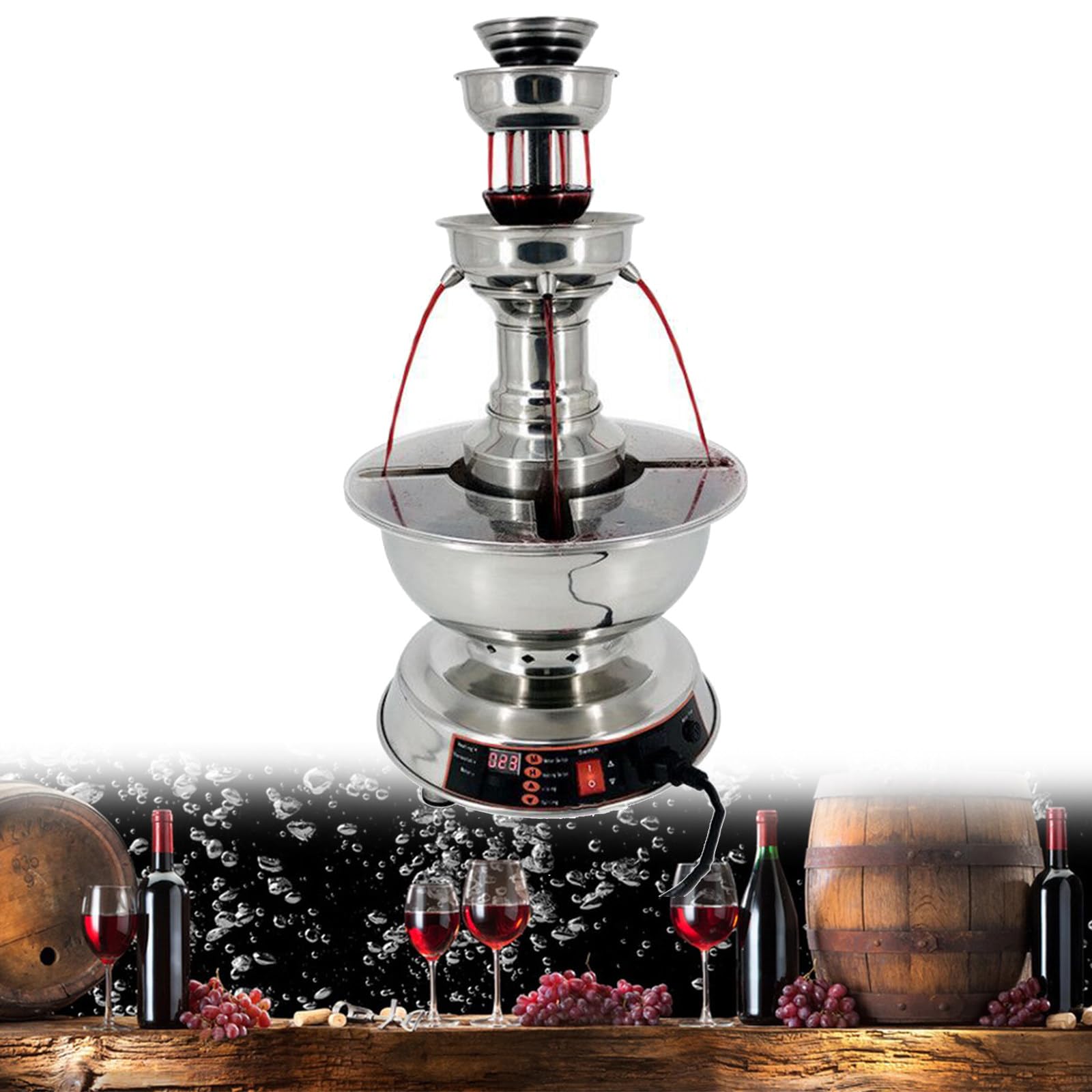 YXZYFPP 3-Tier Wine Fountain Machine Champagne Beverage Warmers Dispenser Stainless Steel Electric Commercial Beverage Dispenser for Wedding Sober Up The Wine