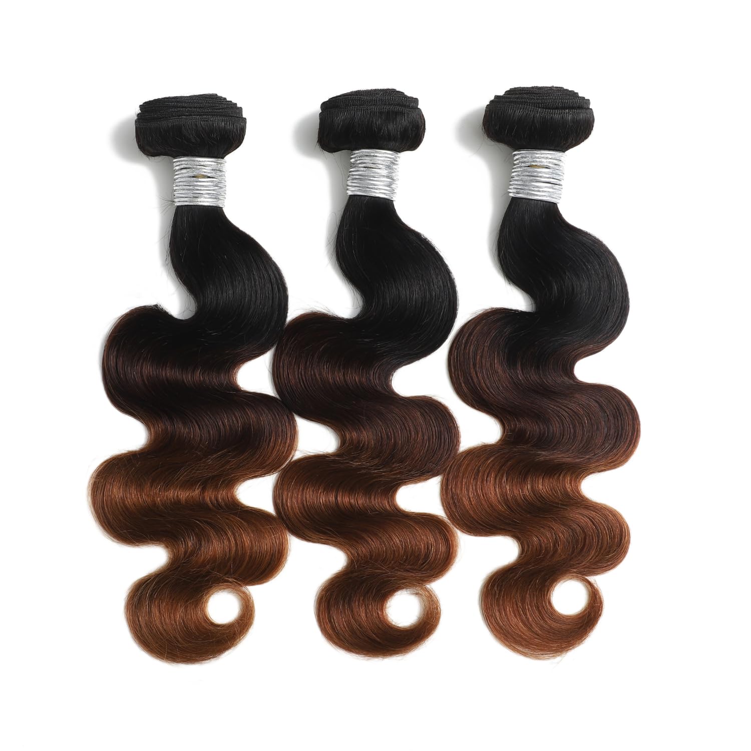 T1B/2/30 Chestnut Brown Ombre Human Hair Bundles Body Wave, 12A Thick Track 100% Virgin Human Hair Bundles Dark Roots Bundle 3 Tone Ombre Medium Auburn Colored Single Bundle Quick Weaves 12 Inch
