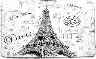 Eiffel Tower Bath Mat Retro Hand-Painted Postmark Seal Paris City Archit...