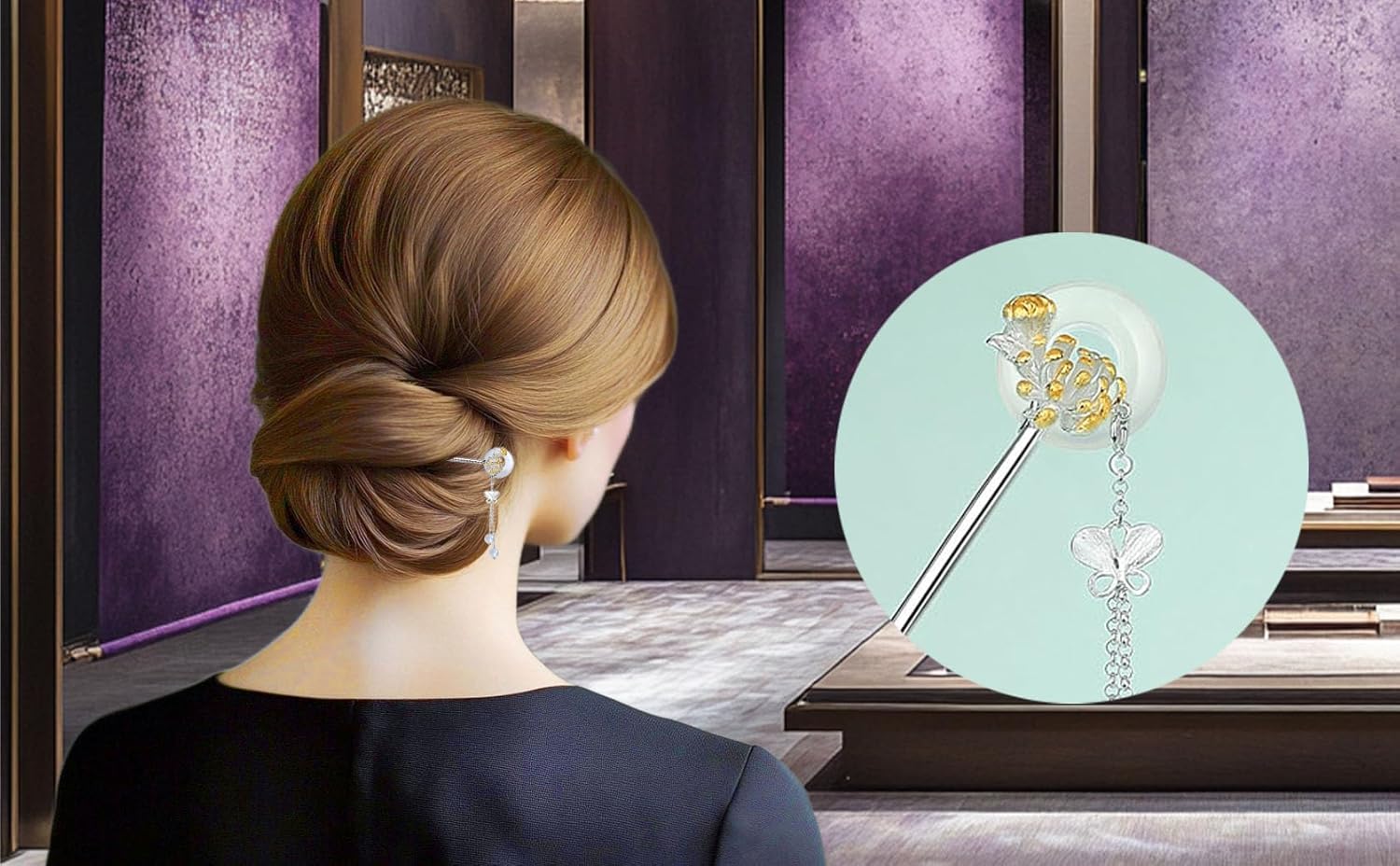 HangErFeng Women's Silver Accessories Flower Shape Tassel Hairclip 862