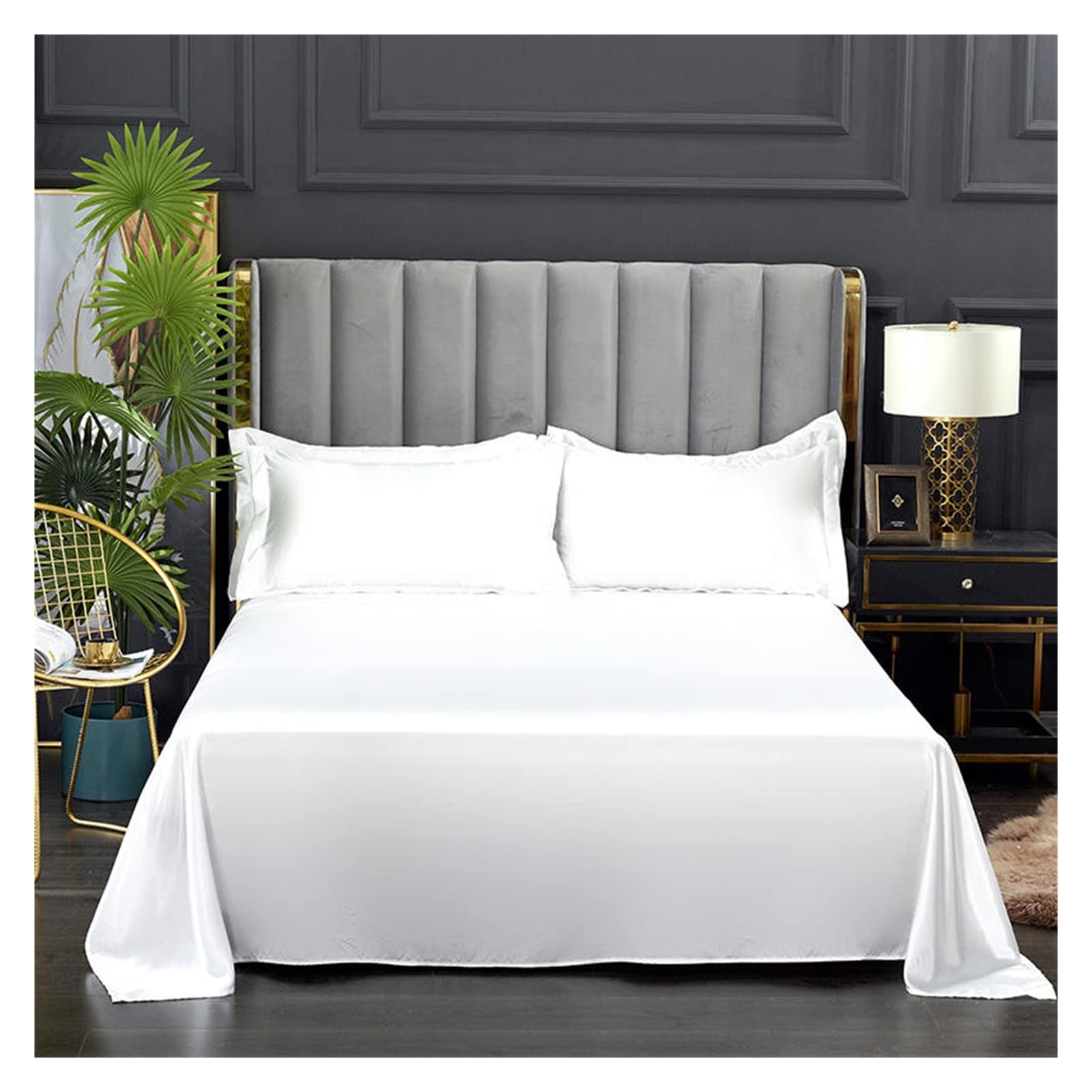 MTKSFDC Silk Bed Sheets 1 pc Bed Sheet for Summer Ice Cool Fabric Top Sheets Satin Smooth Flat Bed Sheet for Double Bedding (no pillowcase)(Baise,250x230cm 98x90inch)