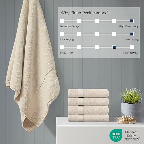 Miniatura 4 de Delara Toallas 100% algodón orgánico de 22.93 ozm de felpa al tacto de secado rápido, paquete de 3 toallas de baño de algodón orgánico, certificado