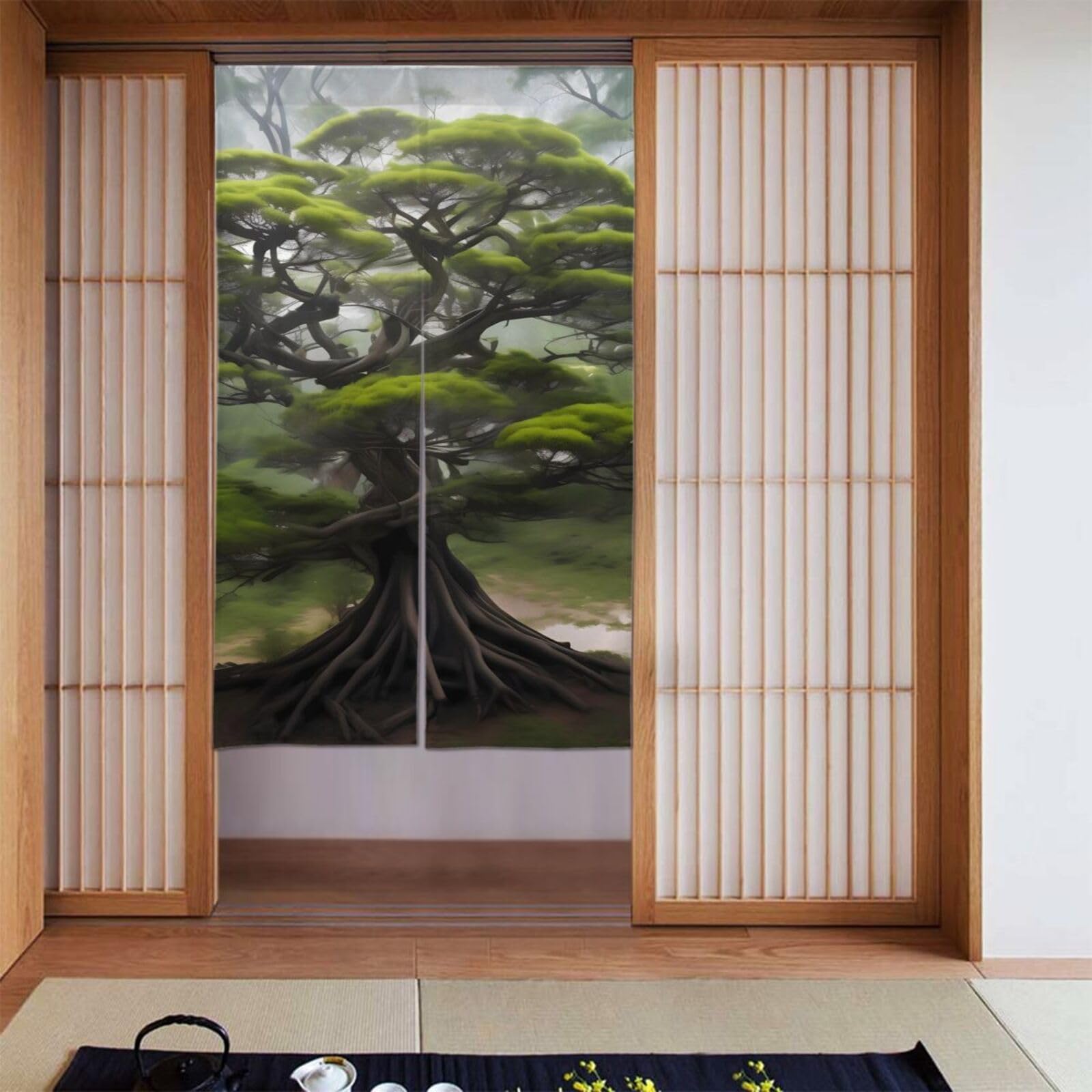 Cortinas opacas infantiles y salón de 142x86 cm con diseño de árbol de sicomoro juego de 2 piezas