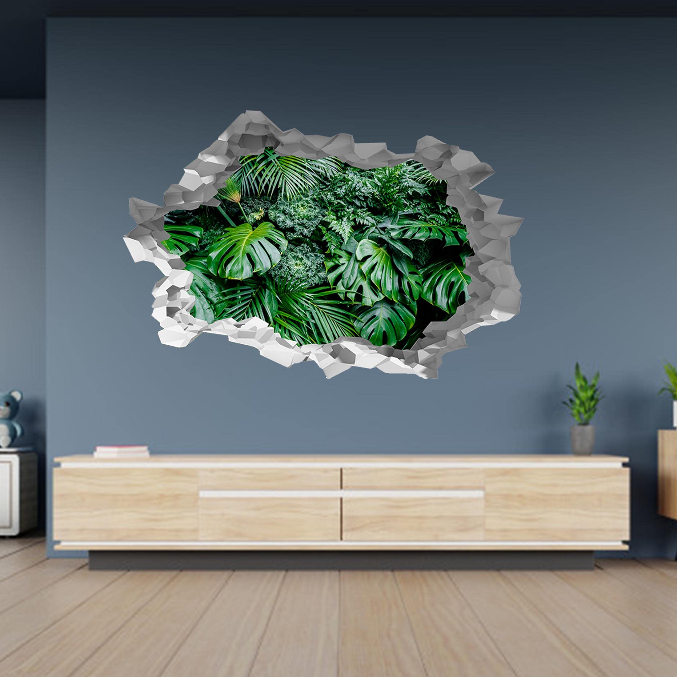 Amazon.de: Tropisches Monstera-Blatt 3D-Loch in der Wand Effekt B  Wandaufkleber, 125 cm x 83 cm