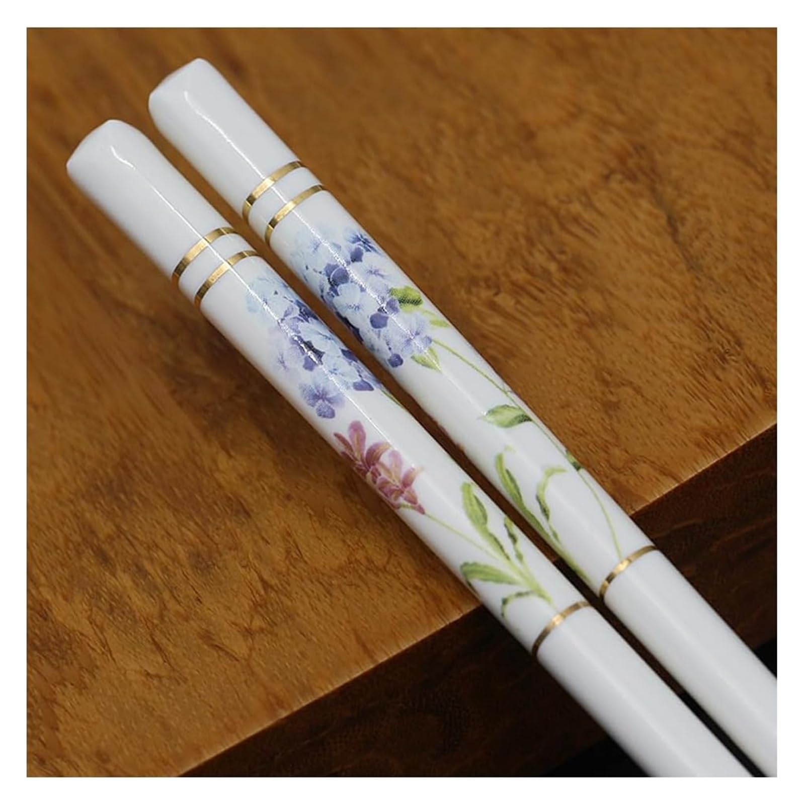 Baguettes en céramique, Coffret cadeau à motif Floral de baguettes réutilisables 10 paires, en céramique d'os haute qualité(Q)