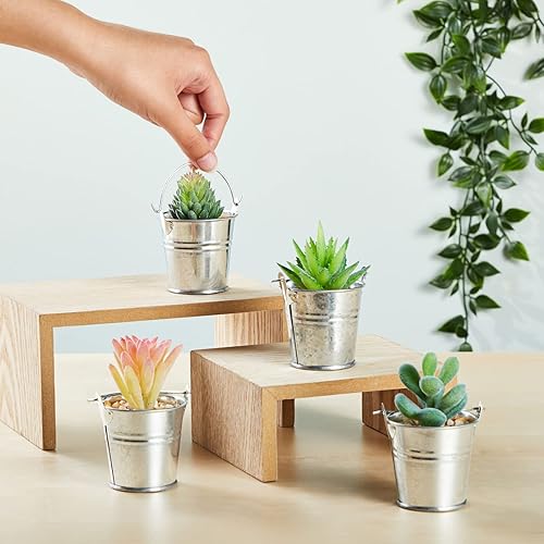 Miniatura 3 de Juvale Mini cubos de metal – 2 x 2 pulgadas, color plateado, paquete de 24 – Mini cubos de lata y latas de metal con asas para recuerdos de fiesta,