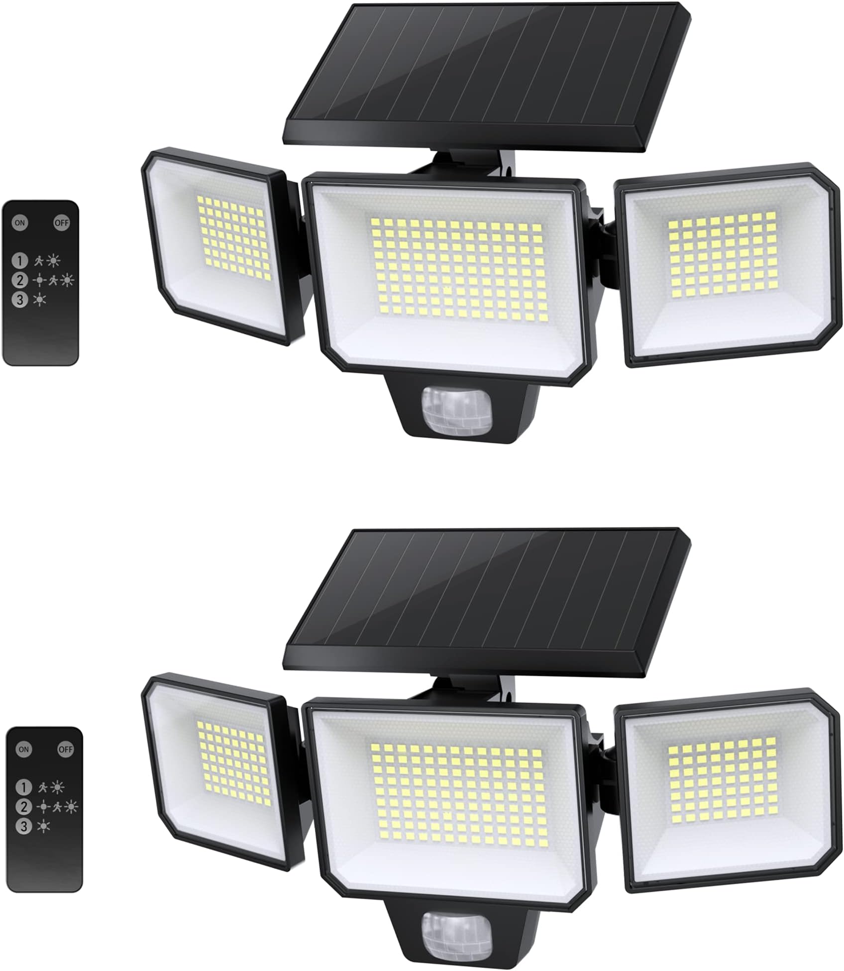 Solar Outdoor Lights, 229 LED 2500LM Super Brightness Motion Sensor Security Light with Remote Control, 3 Lighting Modes 270° Wide Angle, Adjustable 3 Heads, IP65 Waterproof Wall Light, 2 Pack