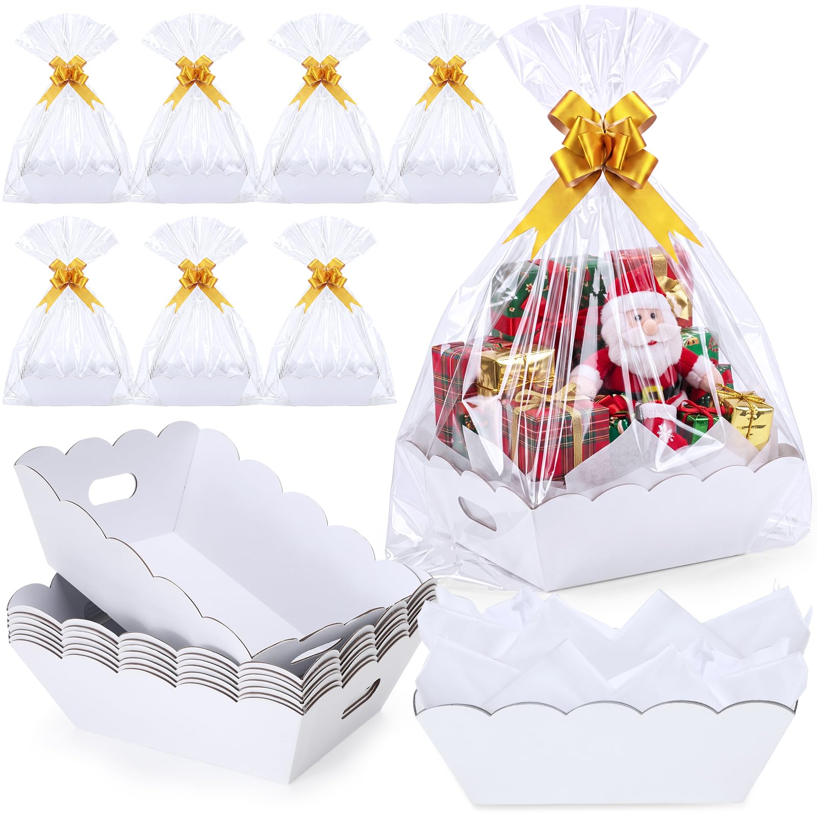 Fuyoooo 8 Pack White Baskets for Gifts Empty to Fill with Handle 10" x 12"