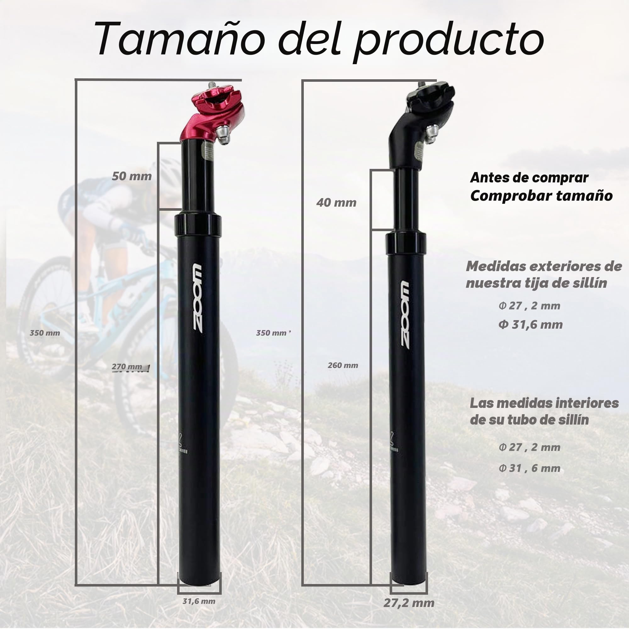 Jane Eyre Tija de sillín de Muelle con un diámetro de 27,2, 30,8 o 31,6 mm, Tija de sillín de Aluminio con suspensión, de Bicicleta para E-Bike, MTB, Trekking Citybike
