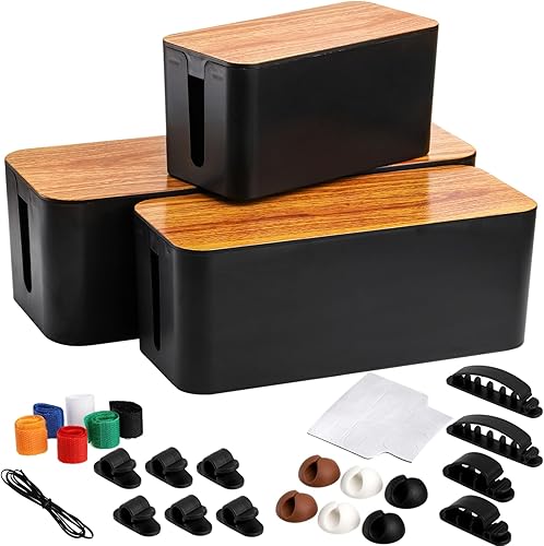 Yopay Juego de 3 cajas de organización de cables, caja organizadora de cables para cables, soporte de almacenamiento de cables, protector de