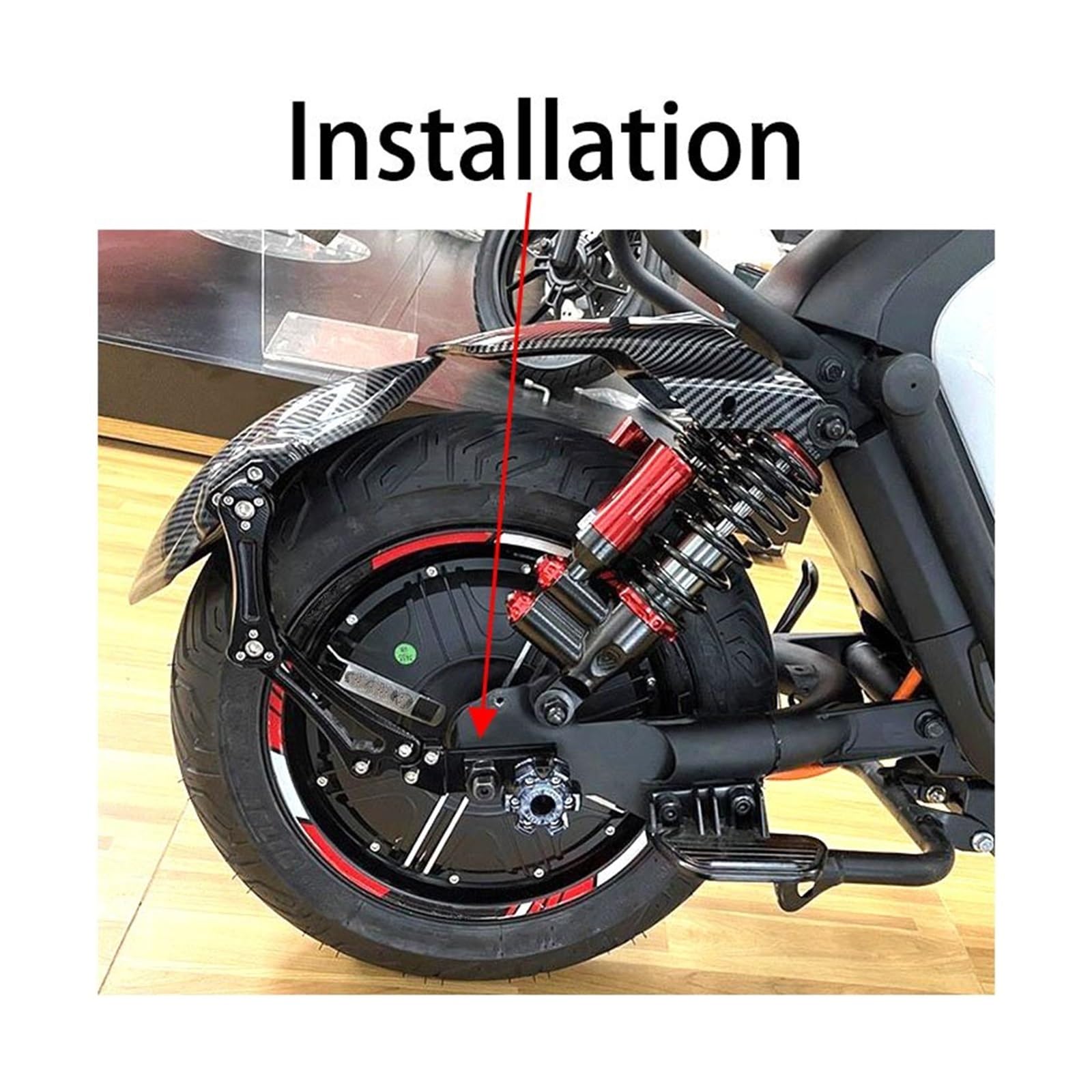Paraspruzzi per moto, Parafango Parafango Posteriore Moto Parafango Posteriore Moto Parafango in plastica stampata in fibra di carbonio in alluminio Compatible with parafango (Color : Red)(Red)