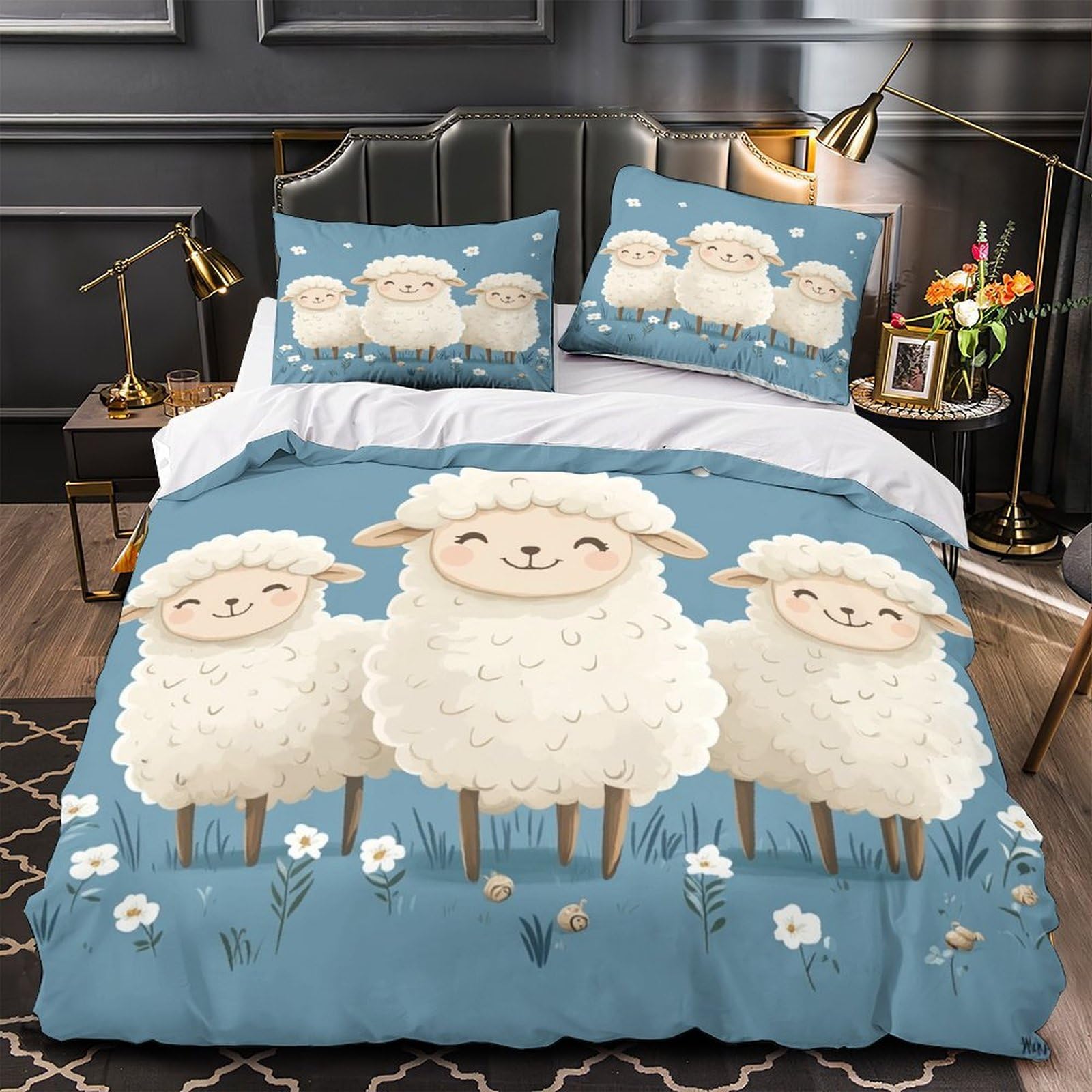 MMDASBVPE Cute Sheep Family Comforter Cover 3D Print Wrinkle-Resistant 3PCs Bed Linen Hidden Zipper Quilt Cover Extra Soft Washable for Teens Youth Adults Women Kids Boys Single（140x200cm）