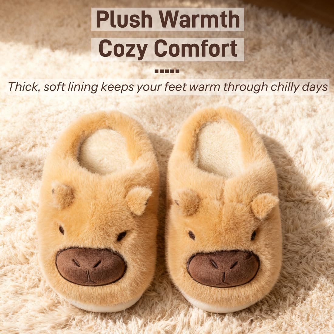 Drecage Slippers for Women and Men Capybara Winter Fuzzy Cozy House Shoes Cute Warm Soft Indoor Bedroom Memory Foam - Image 3