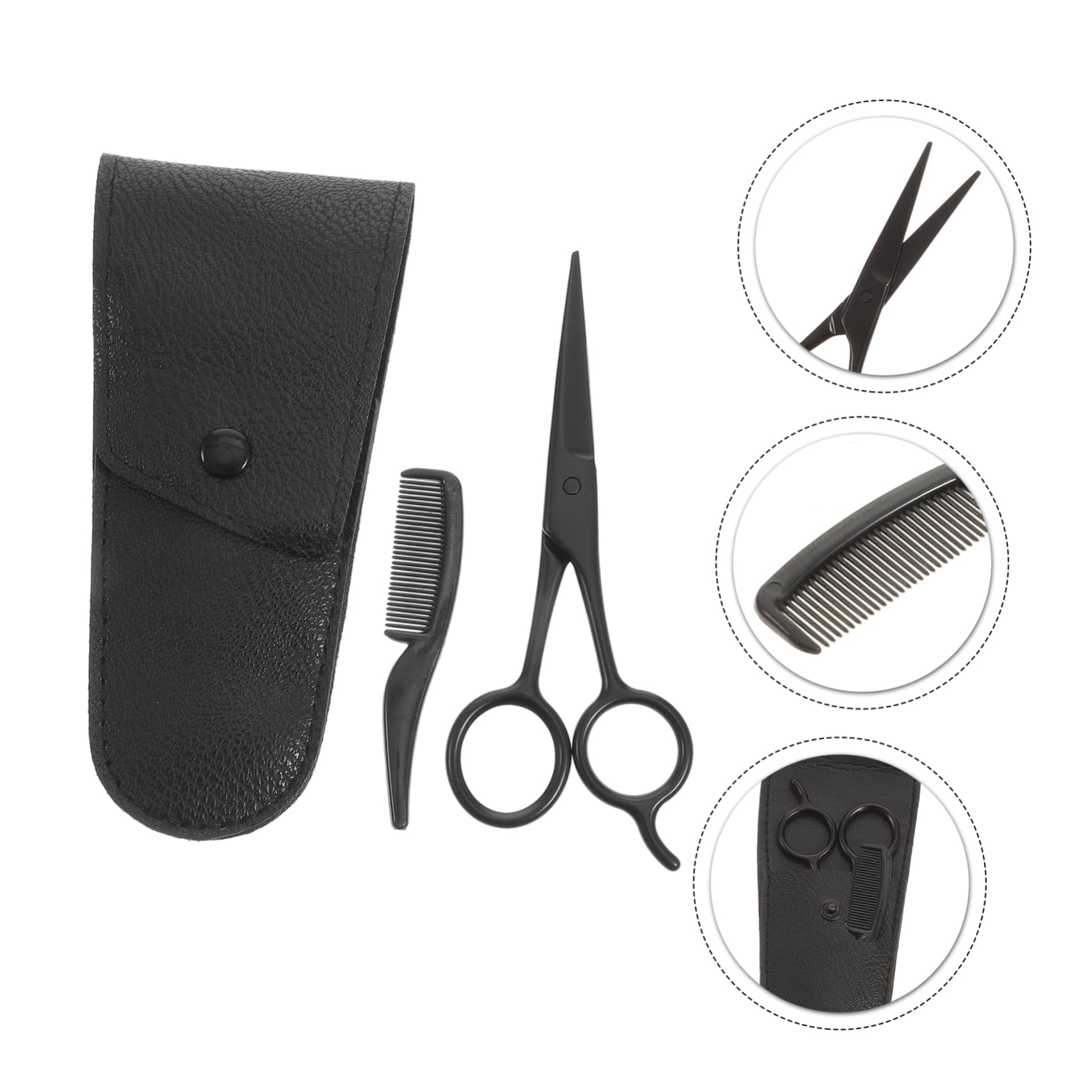 BESTYASH 3pcs 1 Set Scissors Set with Beard Cutter PU Leather Storage Bag Stainless Steel Trimming Tools for Barbershop Home Grooming
