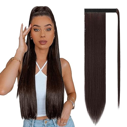 Sofeiyan - Extensión de cola de caballo larga cabello lacio sintético extensión con clip envolvente para mujer