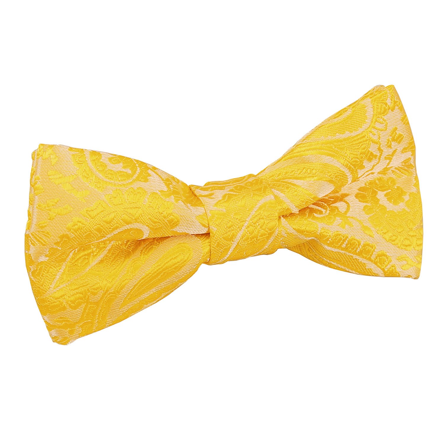DQT Boys Paisley Floral Jacquard Pre-Tied Bow Tie - Wedding Pageboy Formal - Gold