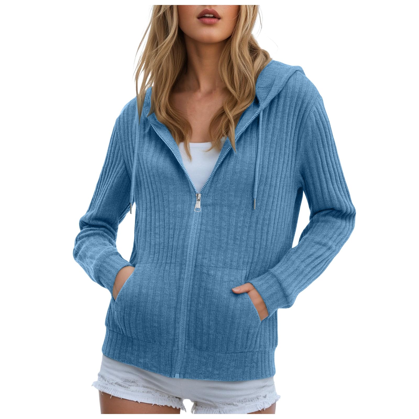Felpe con Cappuccio da Donna con Cerniera, Maniche Lunghe, Giacche Leggere, Tuniche, Cardigan Aperti sul Davanti Felpa Media