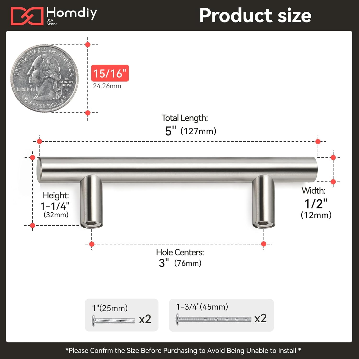 homdiy 40 Pack Cabinet Handles Brushed Nickel Drawer Dresser Pulls 3in(76mm) Hole Center Kitchen Drawer Door Handles Bathroom Cabinet Hardware 40Pack