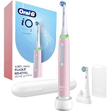 Oral-B Rechargeable Electric Toothbrush, iO3 Limited Deep Clean, 3 Cleaning Modes, Visual Pressure Sensor to Protect Gums, 2 Brush Heads, Travel Case, Azalea Pink
