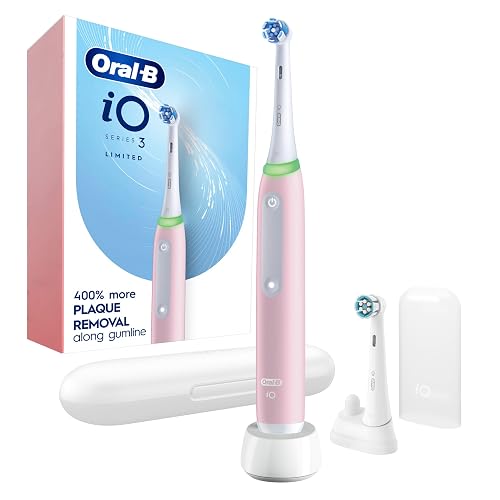 Oral-B Rechargeable Electric Toothbrush, iO3 Limited Deep Clean, 3 Cleaning Modes, Visual Pressure Sensor to Protect Gums, 2 Brush Heads, Travel Case, Azalea Pink - 1 Count (Pack of 1) - Azalea Pink