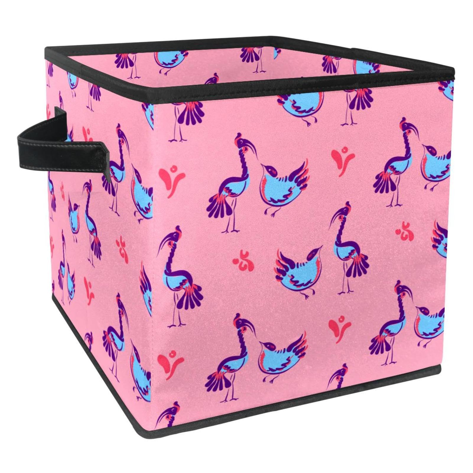 Boîte de rangement pliable tissu poignées motif oiseaux mignons
