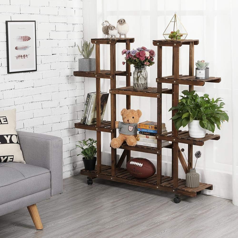 Yaheetech Rolling Plant Stand Shelf Indoor 6-Tier Wood Plant Pots Shelves Tiered Flower Rack with Detachable Wheels for Multi Plants Outdoor Plants Holder Garden Balcony Patio Living Room : Patio, Lawn & Garden