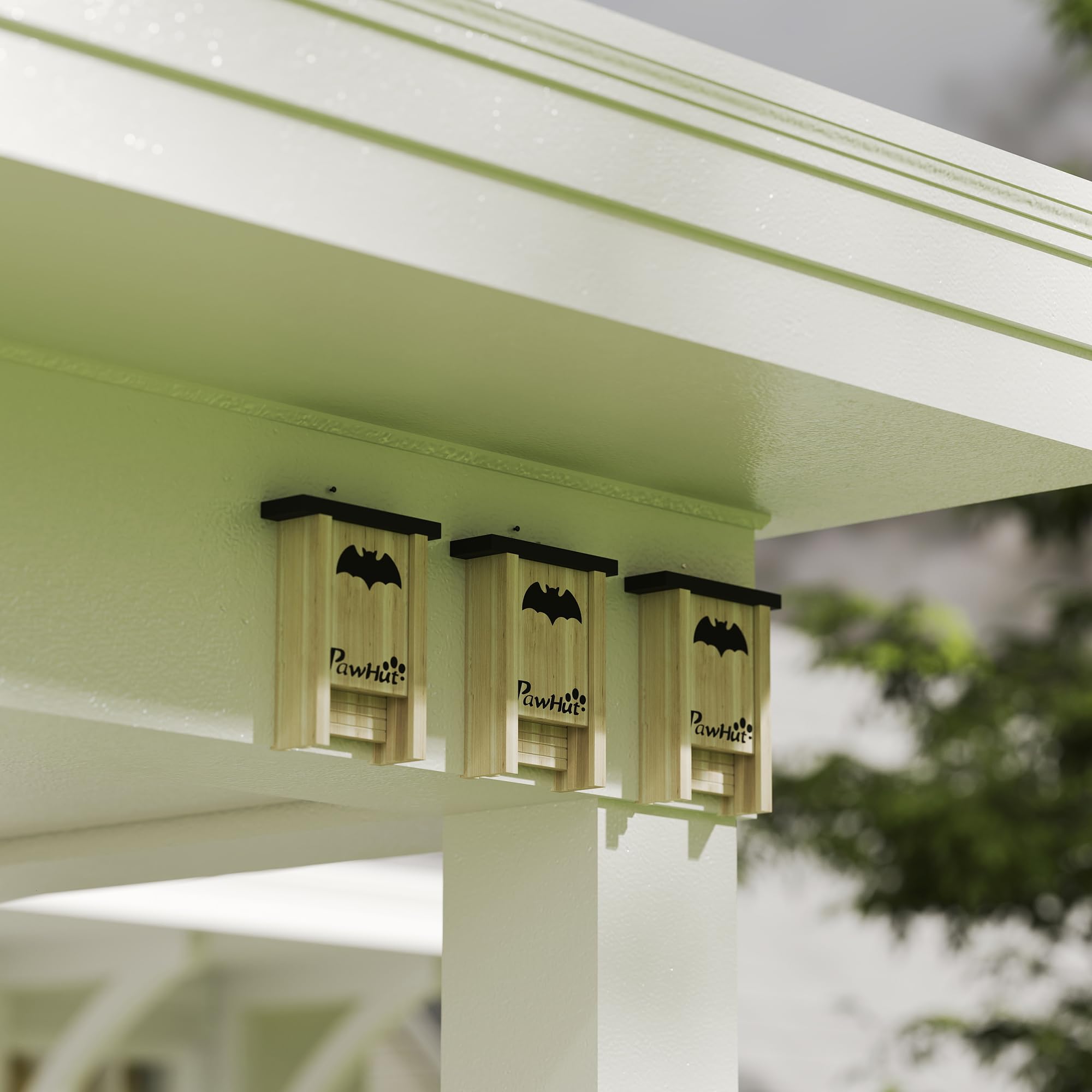 Juego de 3 cajas para murciélagos PawHut, casa para murciélagos, caja nido para murciélagos, caja para murciélagos para colgar en jardines, huertos, granjas, madera de abeto, 18 x 6 x 22,5 cm,