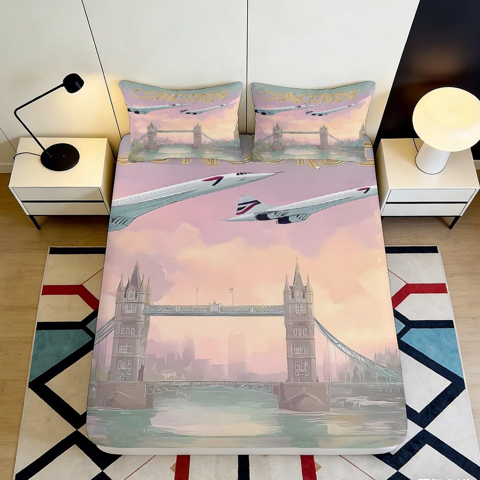 3D Printed London Tower Bridge Fitted Sheet Microfiber Soft Airplane Bed Cover for Bedroom Decor Mattress Protection 90x200x25cm