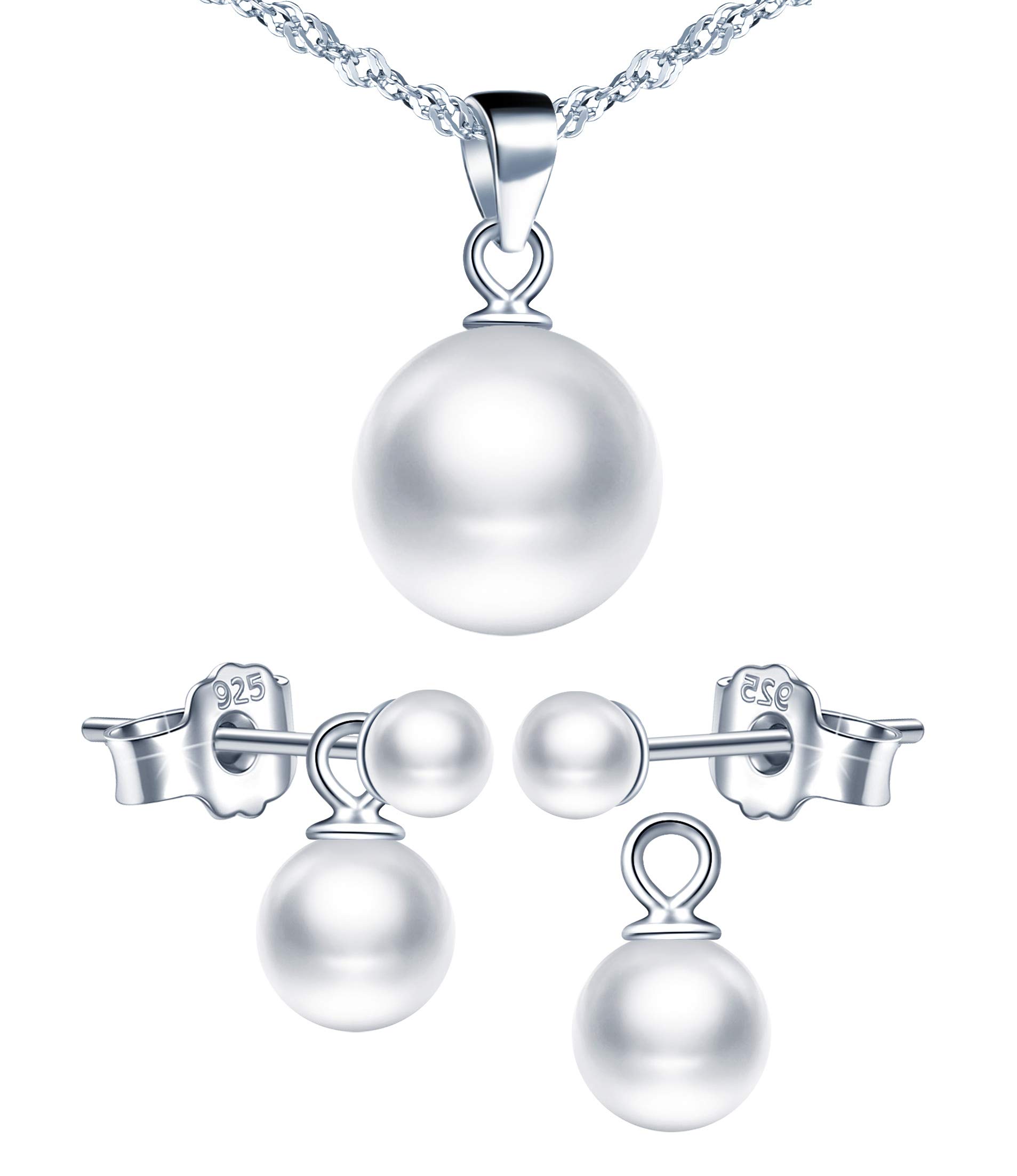 Yumilok Collar de Perlas para Mujer en Plata 925, Pendientes de Perlas, Varios métodos de Uso, Regalo de cumpleaños