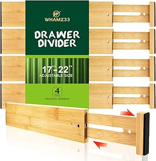 Kitchen Drawer Dividers, Adjustable Bamboo Drawer Organizer (17-22