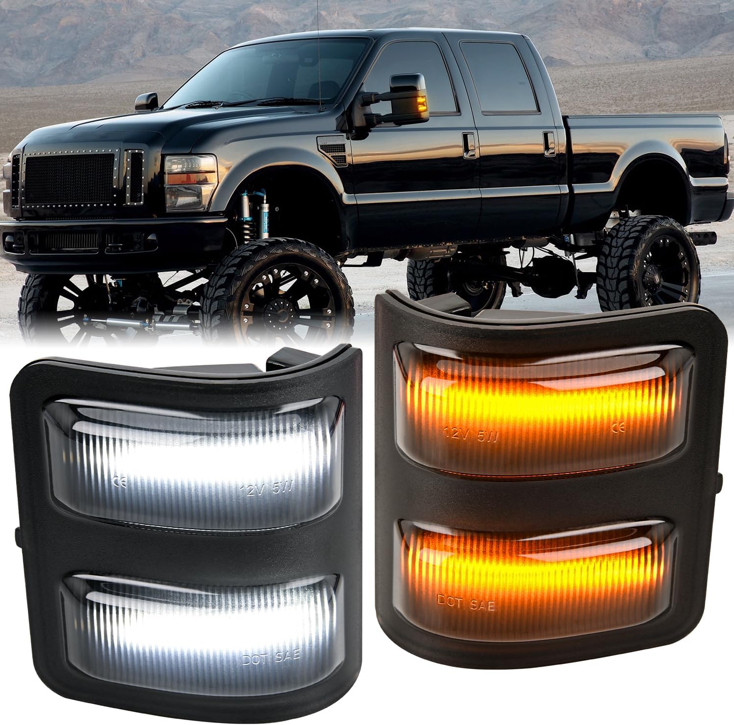 Nilight Side Mirror Marker Light Switchback Amber Turn Signals Lights White Parking Lamp Smoked Lens Plug and Play Compatible With 2008-2016 Ford F250 F350 F450 F550 Super Duty