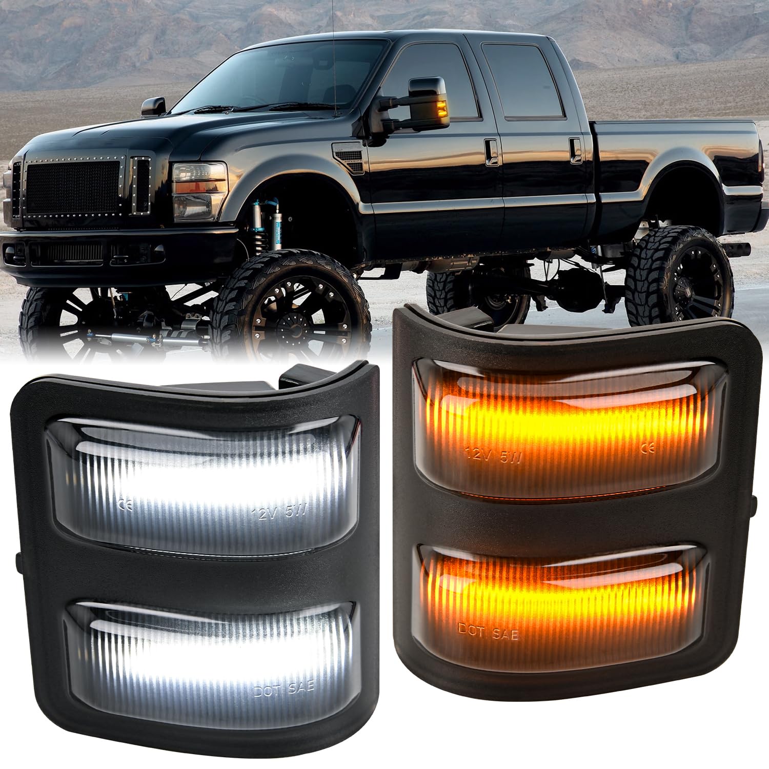 Nilight Side Mirror Marker Light Switchback Amber Turn Signals Lights White Parking Lamp Smoked Lens Plug and Play Compatible With 2008-2016 Ford F250 F350 F450 F550 Super Duty