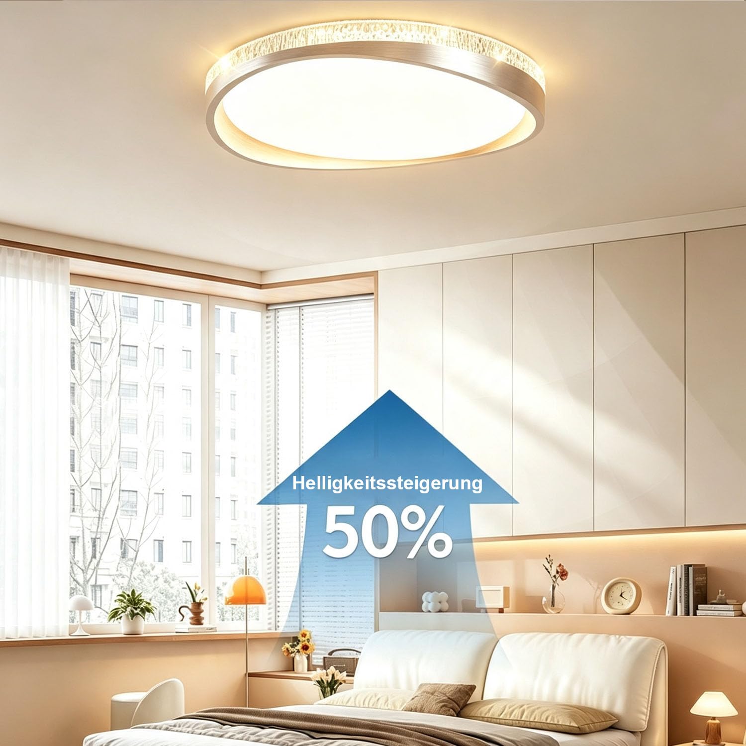 Deckenlampe LED Deckenleuchte Badezimmer, 50Cm Badezimmerlampe Runde Flache, Schlafzimmerlampe Dimmbar Küchenlampe Schlafzimmer Schmiedeeisen Deckenbeleuchtung Metall Badlampe