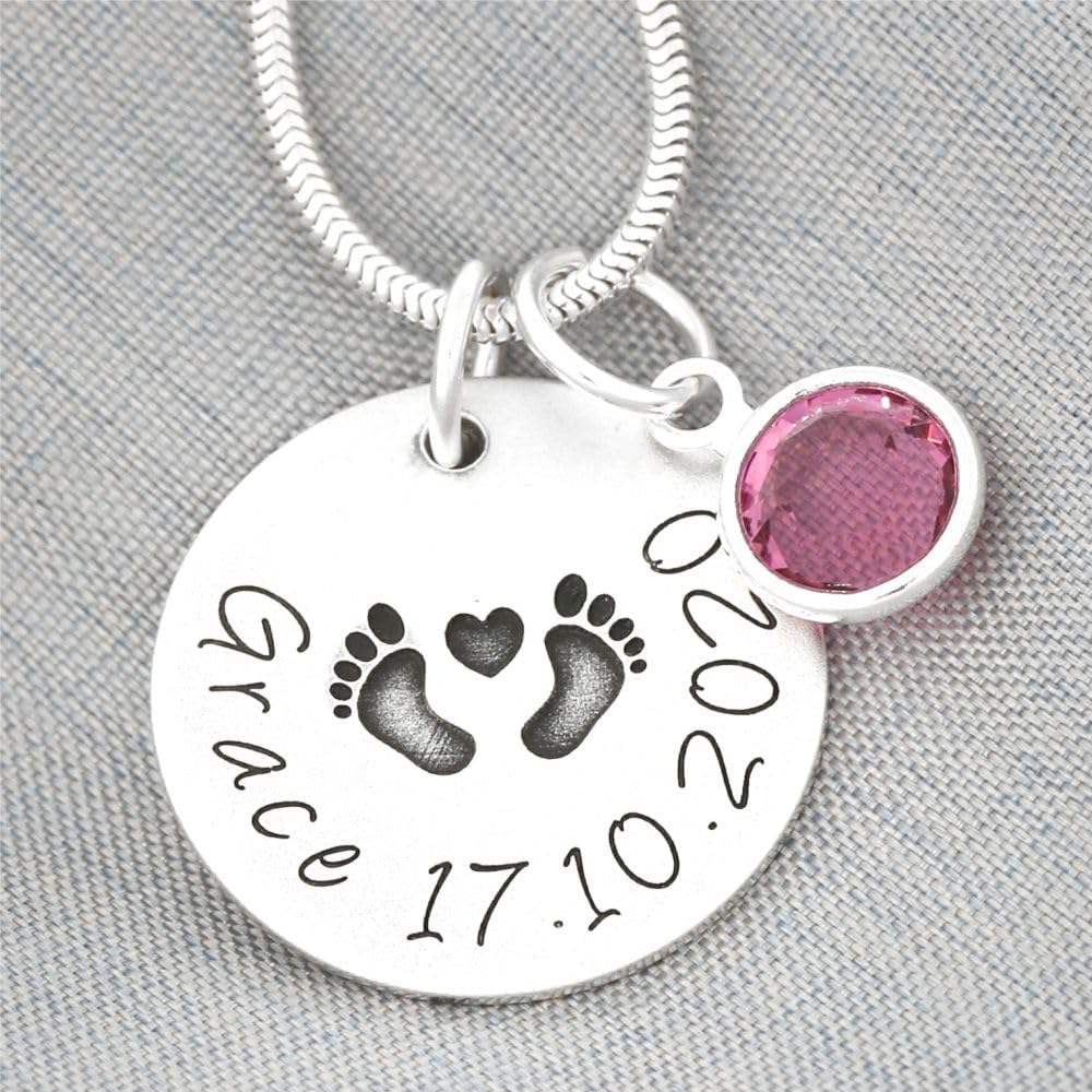 Namenskette zur Geburt 925 Silber Geschenk Schmuck zur Geburt Babyfüße Kette mit Namen Namensketten Mama Halskette Mütter Silberschmuck Gravur | HANDMADE IN GERMANY
