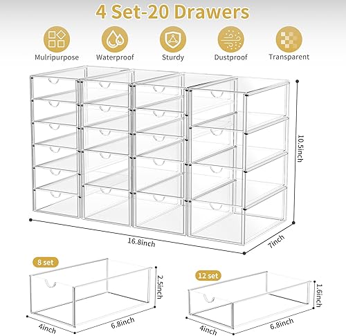 Miniatura 2 de Organizador de maquillaje acrílico con 20 cajones, 4 cajones de almacenamiento transparentes, organizador de cajones de acrílico y almacenamiento