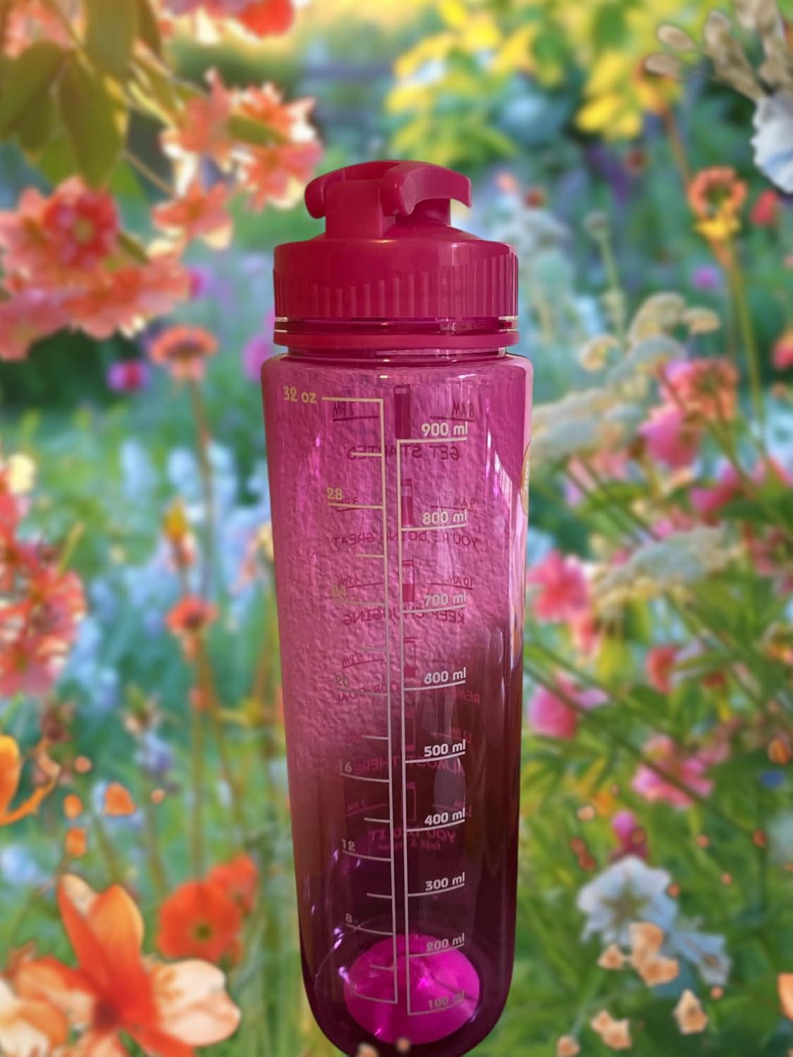 Joyful Motivational Water Bottle, Pink, BPA-free, with Time Markers