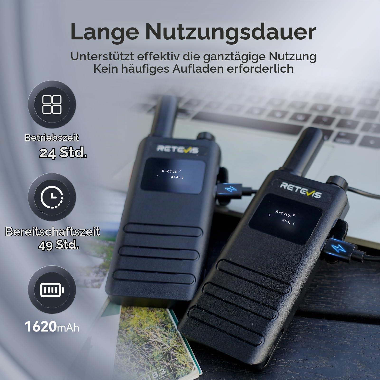 Retevis B63S Walkie Talkie PMR446 Dünne mit Ohrhörer LCD Bildschirm 4 Stück | RT622P (3.0), VOX, USB-C, 1620 mAh, Leicht Walkie Talkie 4er Set für Einzelhandel, Restaurant