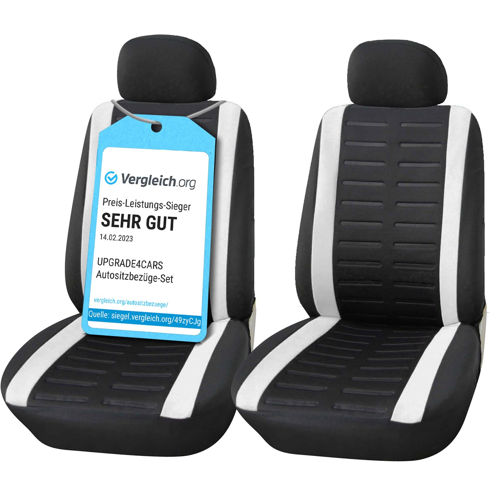Upgrade4cars Coprisedili Auto Bianco Nero Anteriore Universali Set Copri-Sedile per Guidatore e Passeggero