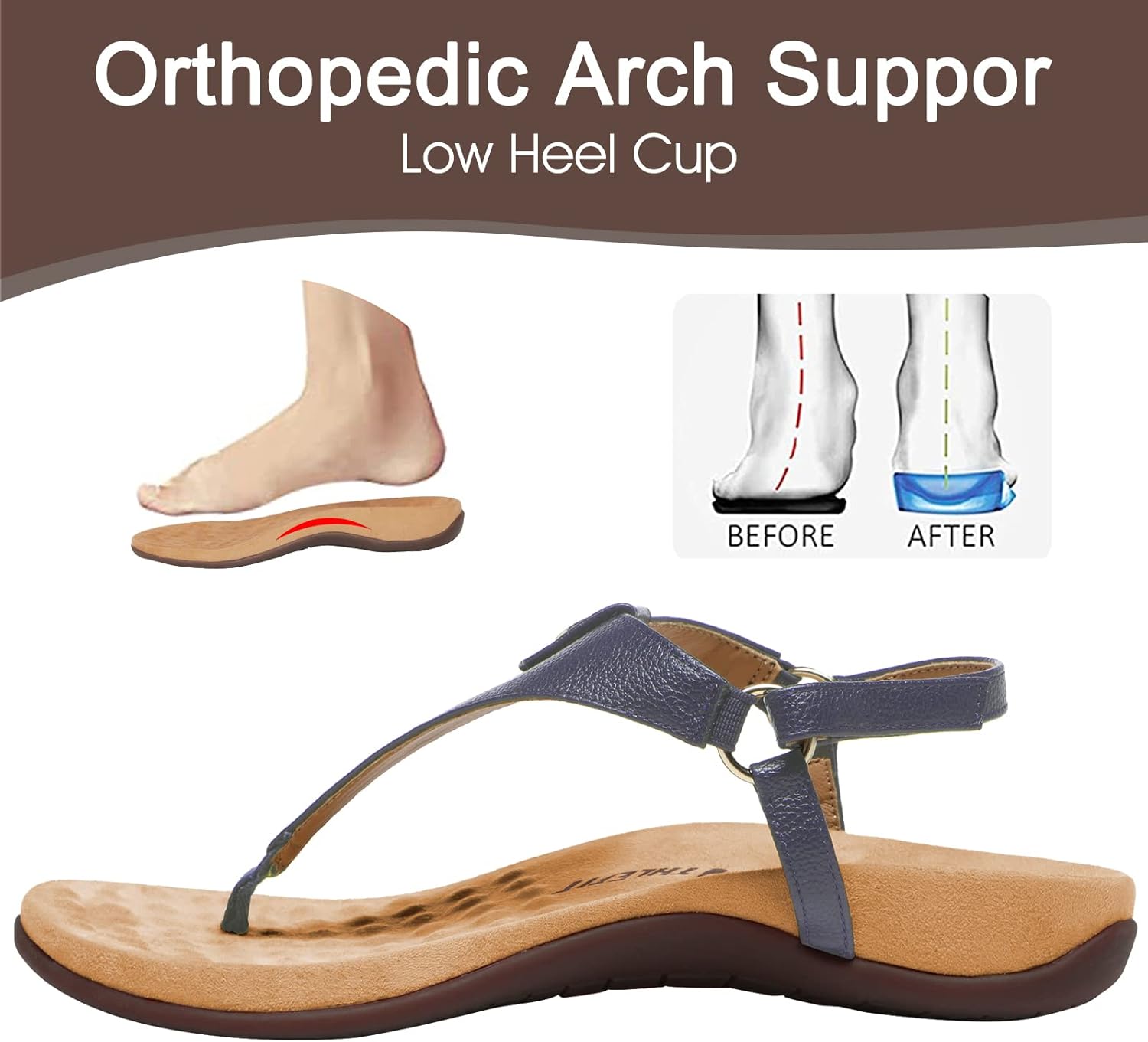 Athlefit Women's Comfortable Orthopedic Sandals Thong Dressy T-Strap Orthotic Casual Summer Arch Support Sandals - Image 3