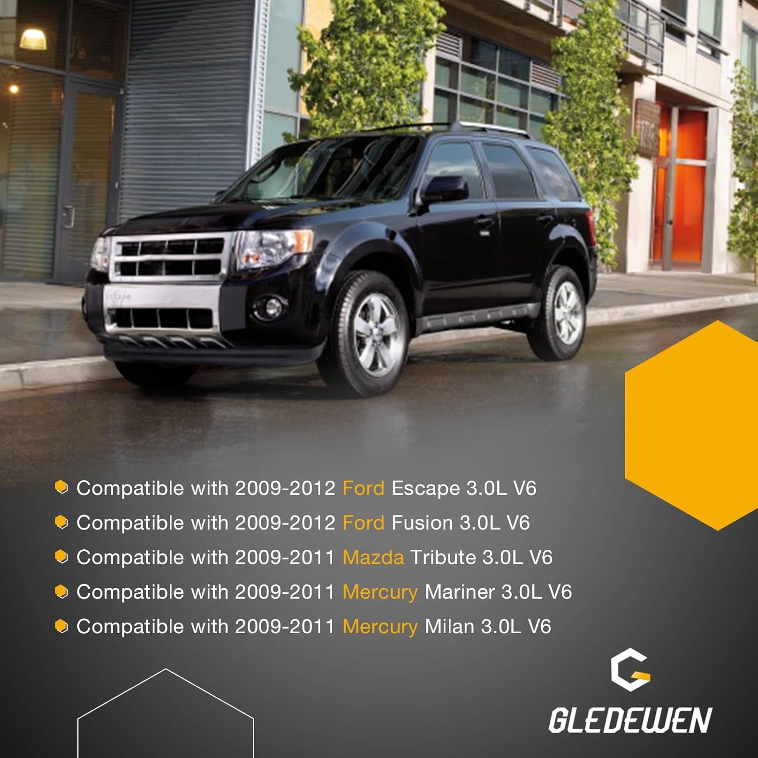 Gledewen Fuel Injectors 4 Holes Compatible with Ford Escape/Fusion 2009-2012,Tribute 2009-2011, Mercury Mariner/Milan 2009-2011 3.0L V6, Fuel Injector Replacements 0280158189 FJ998 822-11217 Set of 6