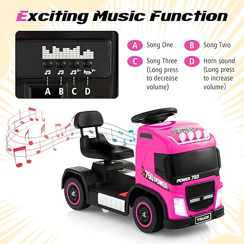 Miniatura 6 de HONEY JOY Coche eléctrico de empuje de 6 V pies a piso, para niños pequeños, luces, música, altura ajustable, camión a batería para niños, regalo