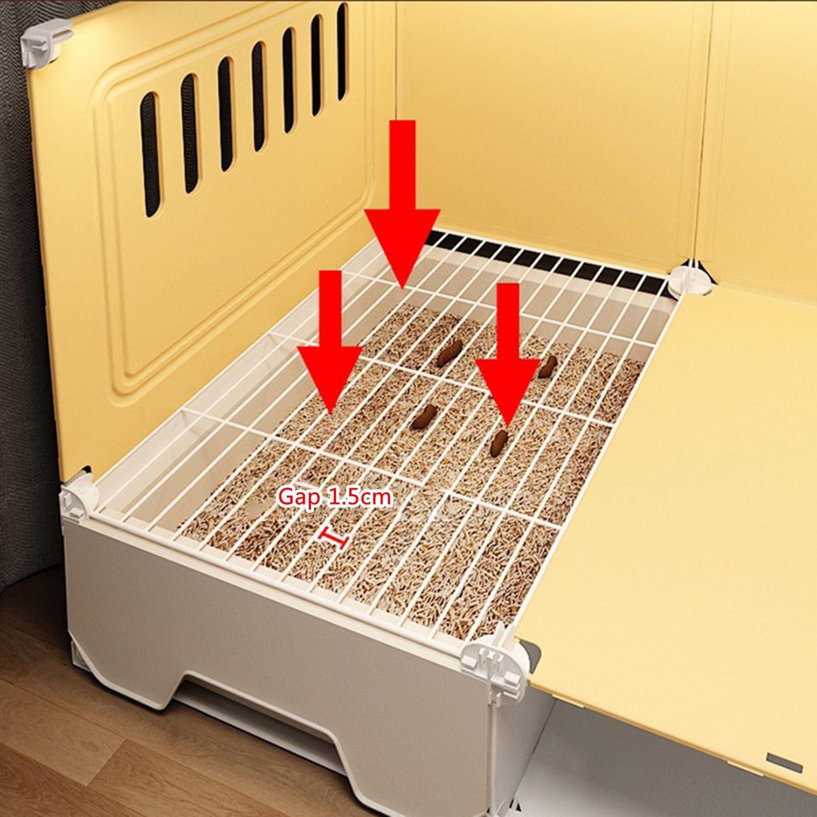 Kaninchenkäfig, Meerschweinchenkäfig, mit transparenter Schiebetür, belüftetem Netzboden und herausziehbarer Schale, Haustiergehege für Kaninchen, Meerschweinchen, Katzen (Weiß, 70 x 45 x 52 cm)
